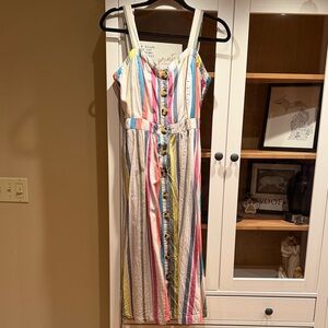 Time and Tru Multicolor sweetheart neckline Striped Midi Dress w/pockets, size M